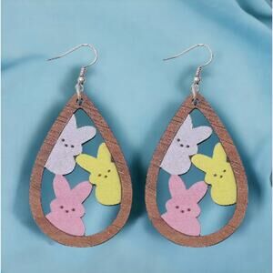 Easter Bunny Peeps Lightweight Wooden Teardrop Earring Wire Hook